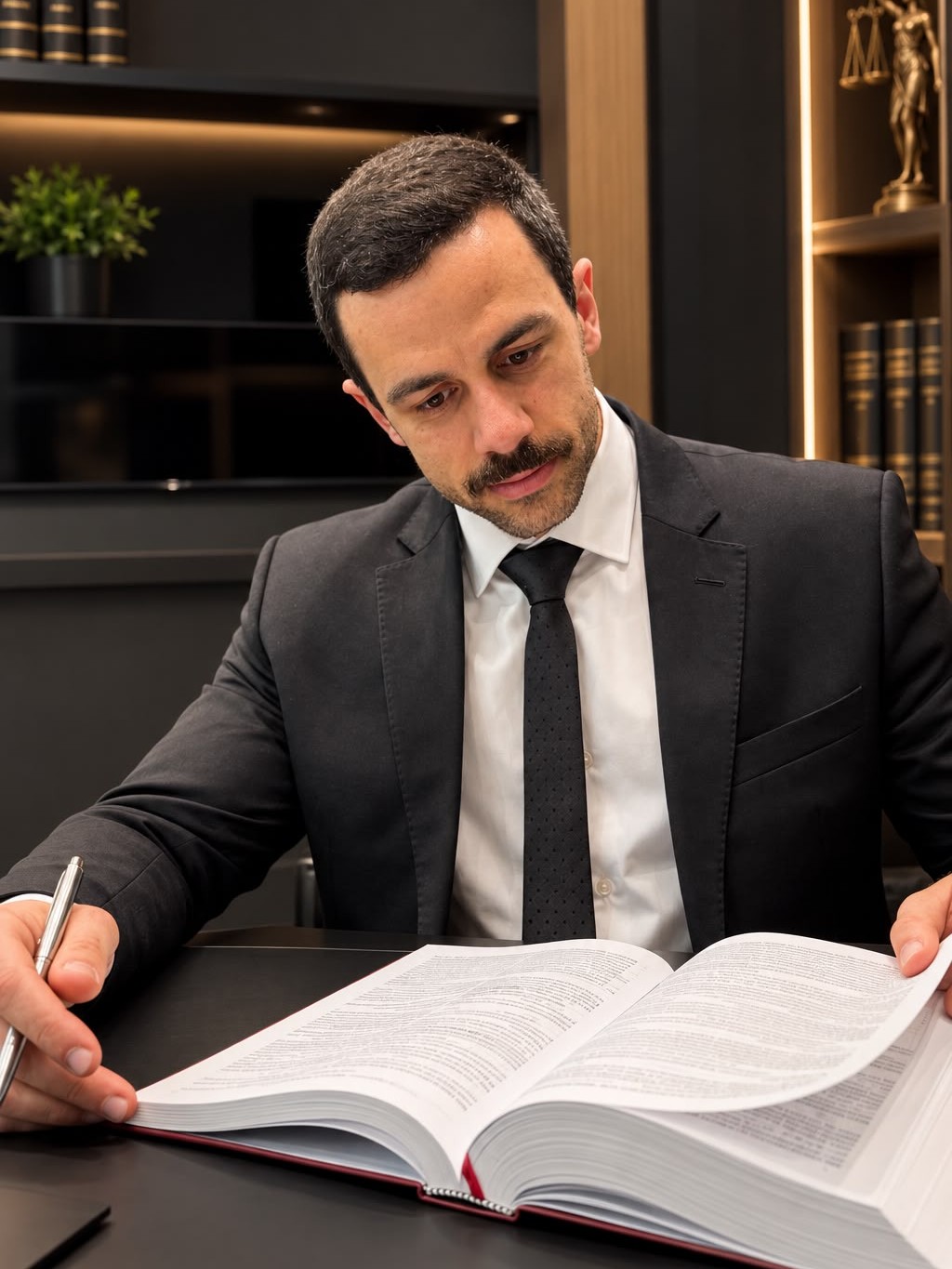 Dr. Hassan Mahmud analisando um processo no escritório